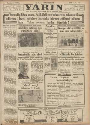    aa “ 27 Haziran — CUMARTESİ 1931 YARIN _lç"_'?î', _Içqi ve Esnafın haklarını müdafaa eder Lâik Cümhuriyetçi gazete|...