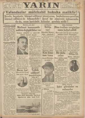 Yarın Gazetesi 30 Haziran 1931 kapağı