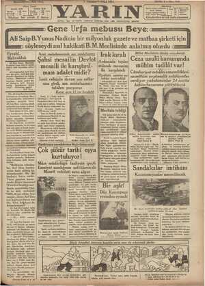 Yarın Gazetesi 7 Temmuz 1931 kapağı