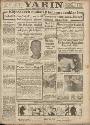 Yarın Gazetesi 8 Temmuz 1931 kapağı