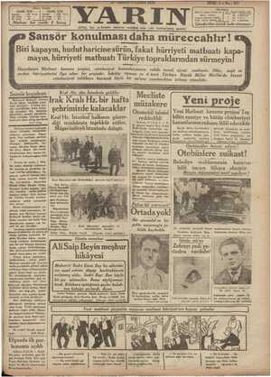 Yarın Gazetesi 10 Temmuz 1931 kapağı
