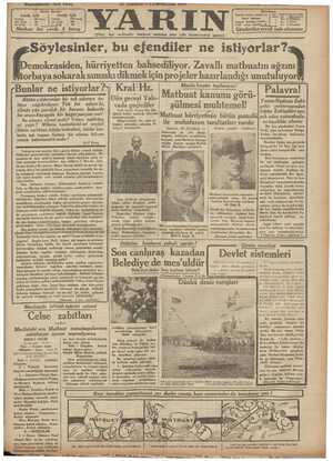 Yarın Gazetesi 11 Temmuz 1931 kapağı