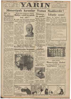 Yarın Gazetesi 15 Temmuz 1931 kapağı