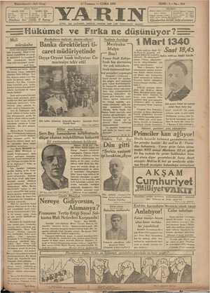  Başmuharriri : Arif Oruç 17 Temmuz — CUMA 1931 'YARIN (Ciftoi, İşçi ve Esnafın haklerinı müdafan öder Lâik Cümhuriyetçi gazet