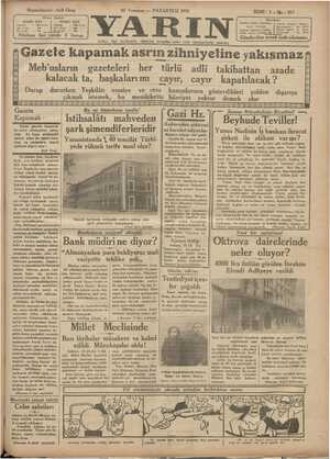 Yarın Gazetesi 20 Temmuz 1931 kapağı