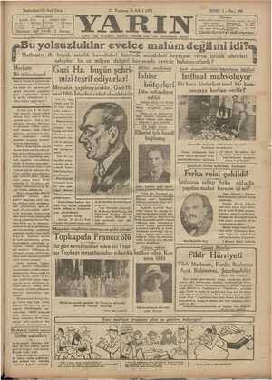 Yarın Gazetesi 21 Temmuz 1931 kapağı