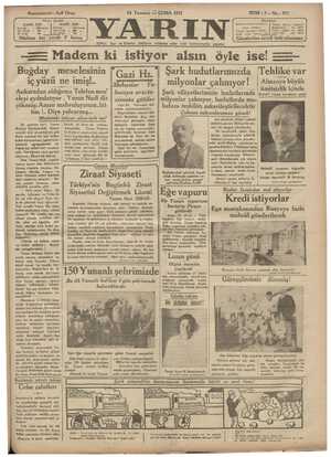 Yarın Gazetesi 24 Temmuz 1931 kapağı