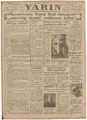 Yarın Gazetesi 28 Temmuz 1931 kapağı