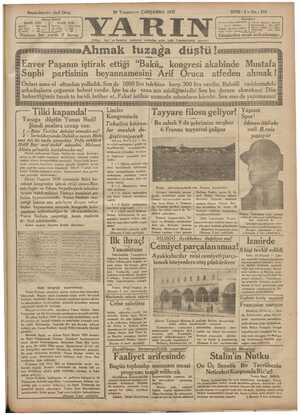 Yarın Gazetesi 29 Temmuz 1931 kapağı
