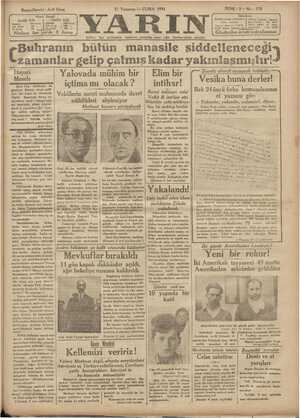 Yarın Gazetesi 31 Temmuz 1931 kapağı