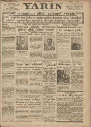 Yarın Gazetesi 10 Ağustos 1931 kapağı