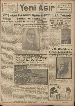 Yeni Asır Gazetesi 6 Temmuz 1934 kapağı