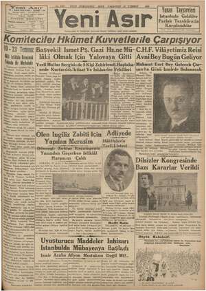 Yeni Asır Gazetesi 23 Temmuz 1934 kapağı