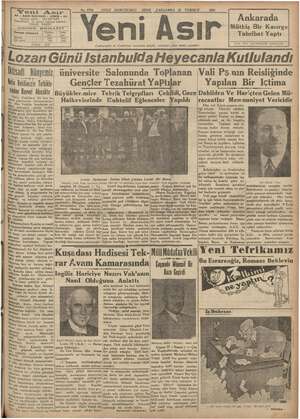 Yeni Asır Gazetesi 25 Temmuz 1934 kapağı