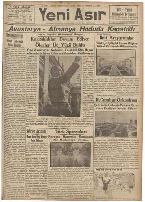 Yeni Asır Gazetesi 31 Temmuz 1934 kapağı