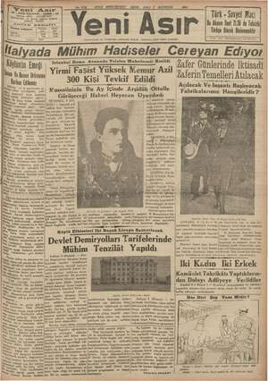 Yeni Asır Gazetesi 7 Ağustos 1934 kapağı
