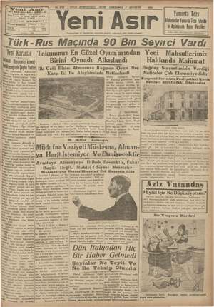 Yeni Asır Gazetesi 8 Ağustos 1934 kapağı