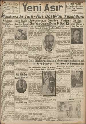 Yeni Asır Gazetesi 10 Ağustos 1934 kapağı