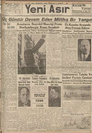 Yeni Asır Gazetesi 13 Ağustos 1934 kapağı