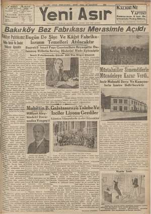 Yeni Asır Gazetesi 14 Ağustos 1934 kapağı