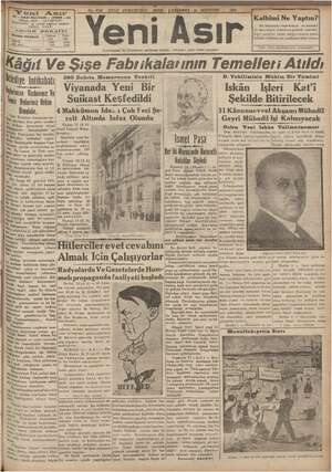Yeni Asır Gazetesi 15 Ağustos 1934 kapağı