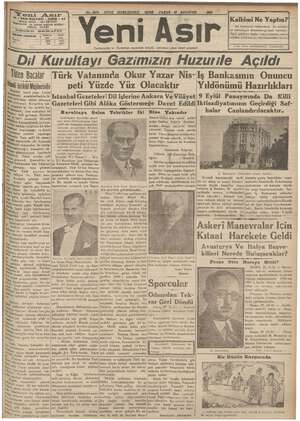 Yeni Asır Gazetesi 19 Ağustos 1934 kapağı