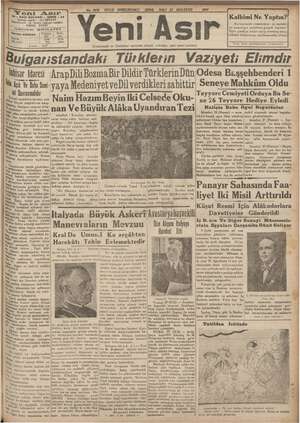 Yeni Asır Gazetesi 21 Ağustos 1934 kapağı