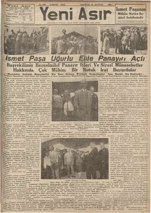 Yeni Asır Gazetesi 27 Ağustos 1934 kapağı