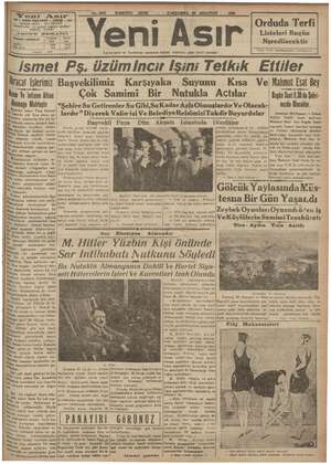 Yeni Asır Gazetesi 29 Ağustos 1934 kapağı