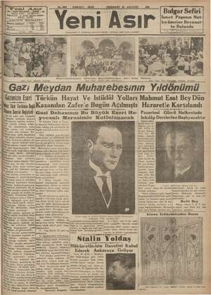 Yeni Asır Gazetesi 30 Ağustos 1934 kapağı