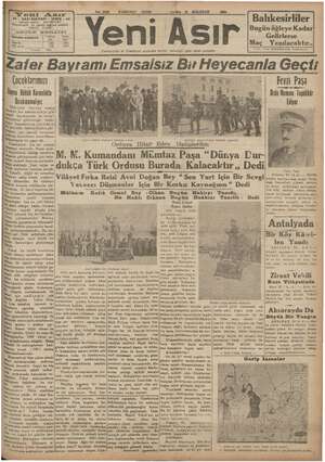 Yeni Asır Gazetesi 31 Ağustos 1934 kapağı