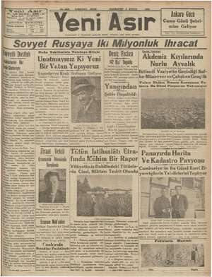 Yeni Asır Gazetesi 3 Eylül 1934 kapağı
