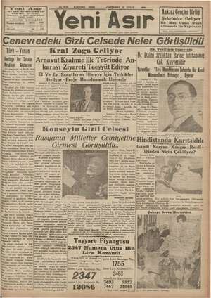 Yeni Asır Gazetesi 12 Eylül 1934 kapağı