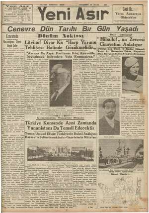 Yeni Asır Gazetesi 20 Eylül 1934 kapağı