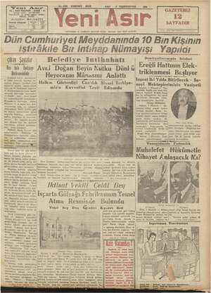 Yeni Asır Gazetesi 2 Ekim 1934 kapağı