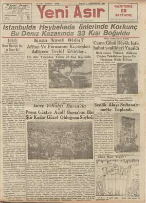 Yeni Asır Gazetesi 7 Ekim 1934 kapağı