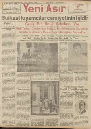 Yeni Asır Gazetesi 15 Ekim 1934 kapağı
