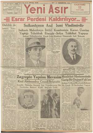 Yeni Asır Gazetesi 16 Ekim 1934 kapağı