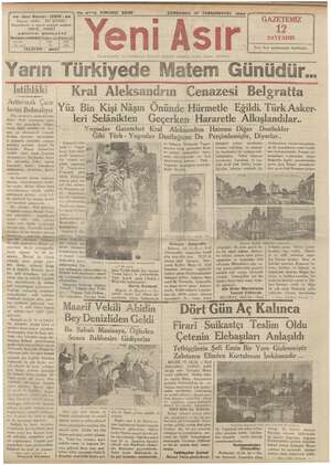 Yeni Asır Gazetesi 17 Ekim 1934 kapağı