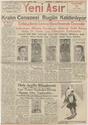 Yeni Asır Gazetesi 18 Ekim 1934 kapağı