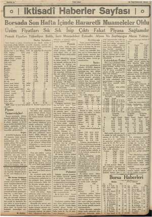  Sahite 8” ETT —— ” Yeni Asır 18 Teşrinievvel 1934 A j o | Iktisadi Haberler Sayfası | o Borsada Son Hafta İçinde Hararetli