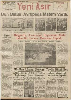 Yeni Asır Gazetesi 19 Ekim 1934 kapağı
