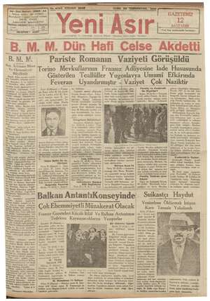 Yeni Asır Gazetesi 26 Ekim 1934 kapağı