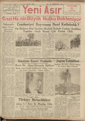 Yeni Asır Gazetesi 30 Ekim 1934 kapağı