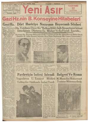 Yeni Asır Gazetesi 1 Kasım 1934 kapağı