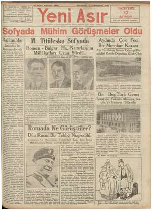Yeni Asır Gazetesi 7 Kasım 1934 kapağı