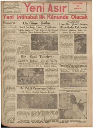 Yeni Asır Gazetesi 14 Kasım 1934 kapağı