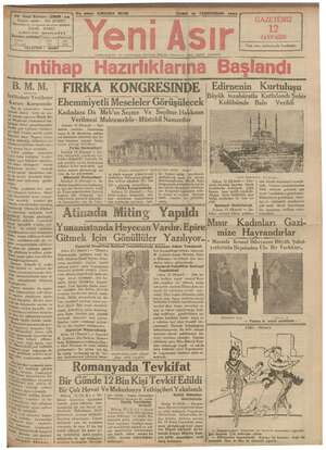 Yeni Asır Gazetesi 16 Kasım 1934 kapağı