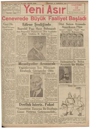 Yeni Asır Gazetesi 19 Kasım 1934 kapağı