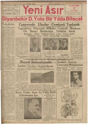 Yeni Asır Gazetesi 20 Kasım 1934 kapağı